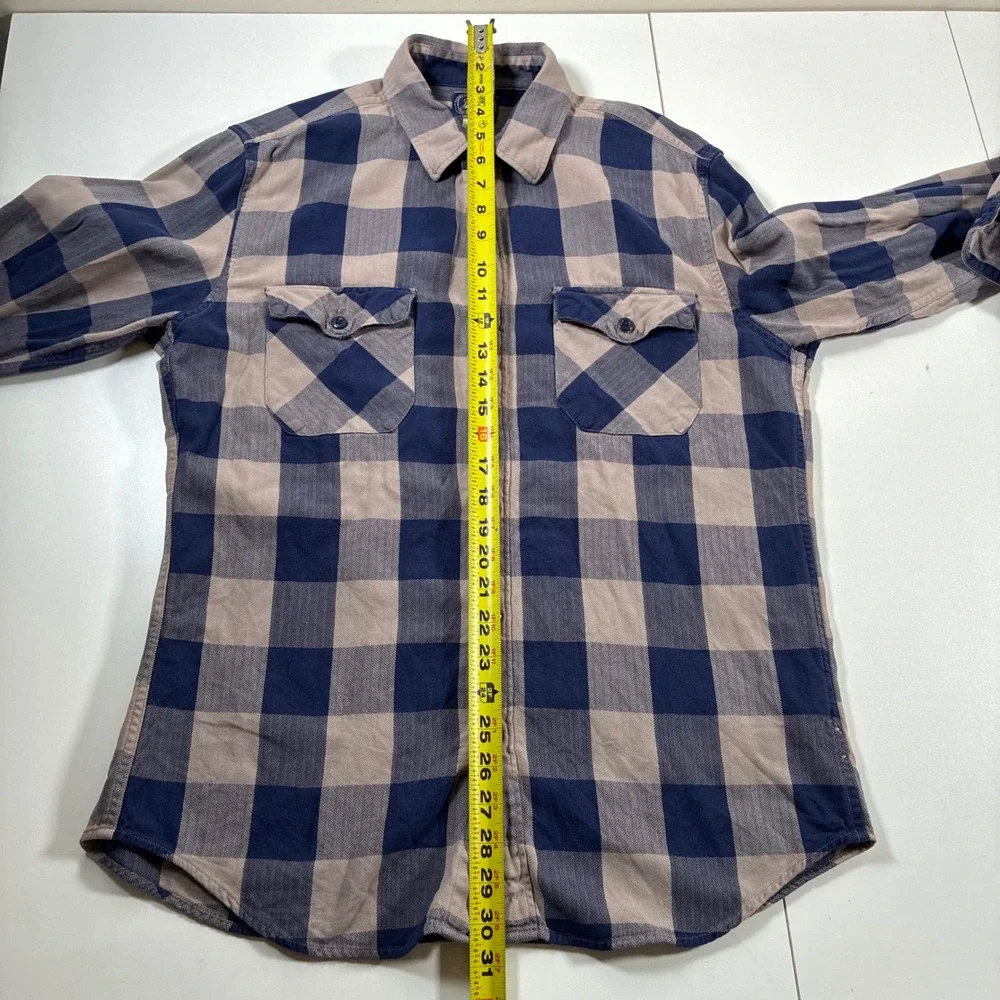 J. Crew Flannel Shirt Large Slim Navy Tan Buffalo Check Herringbone Button Up